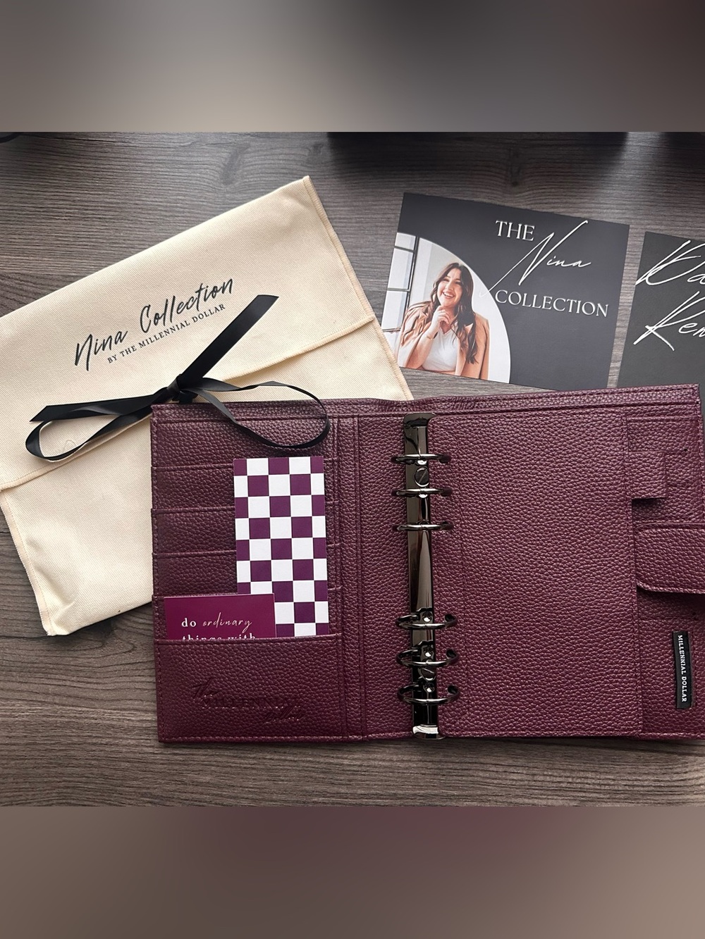 Burgundy Leather Ring Binder Organizer